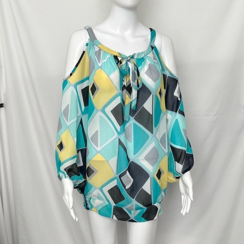 Ashley Stewart Vintage Women's Cold Shoulder Top Teal SZ 1X